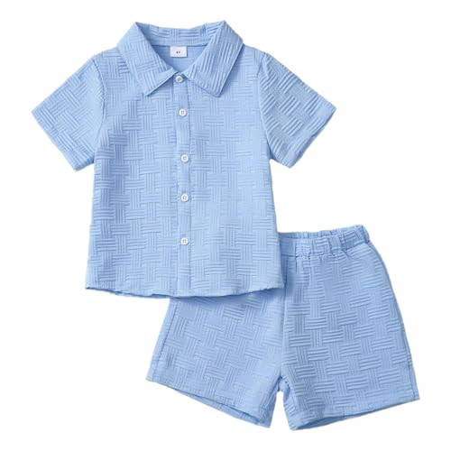 KIMI BEAR 6T Boys Clothes Little Boy Summer Outfits Short Sleeve Button Down Shirt Casual Shorts Set Kids T Shirts for Boys Size 6 7 Summer Clothing Set | Amazon (US)