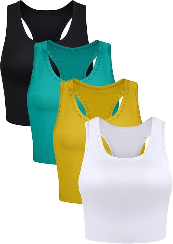 Boao 4 Pieces Basic Crop Tank Tops Sleeveless Racerback Crop Sport Top for Women | Amazon (US)