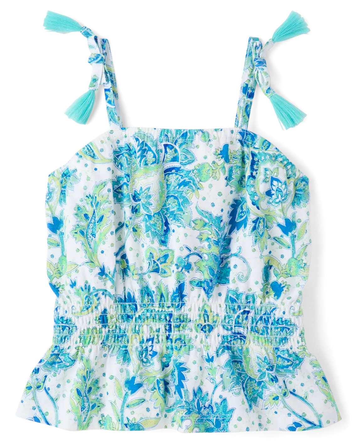 Girls Paisley Tassel Bow Shoulder Tank Top - blue | The Children's Place