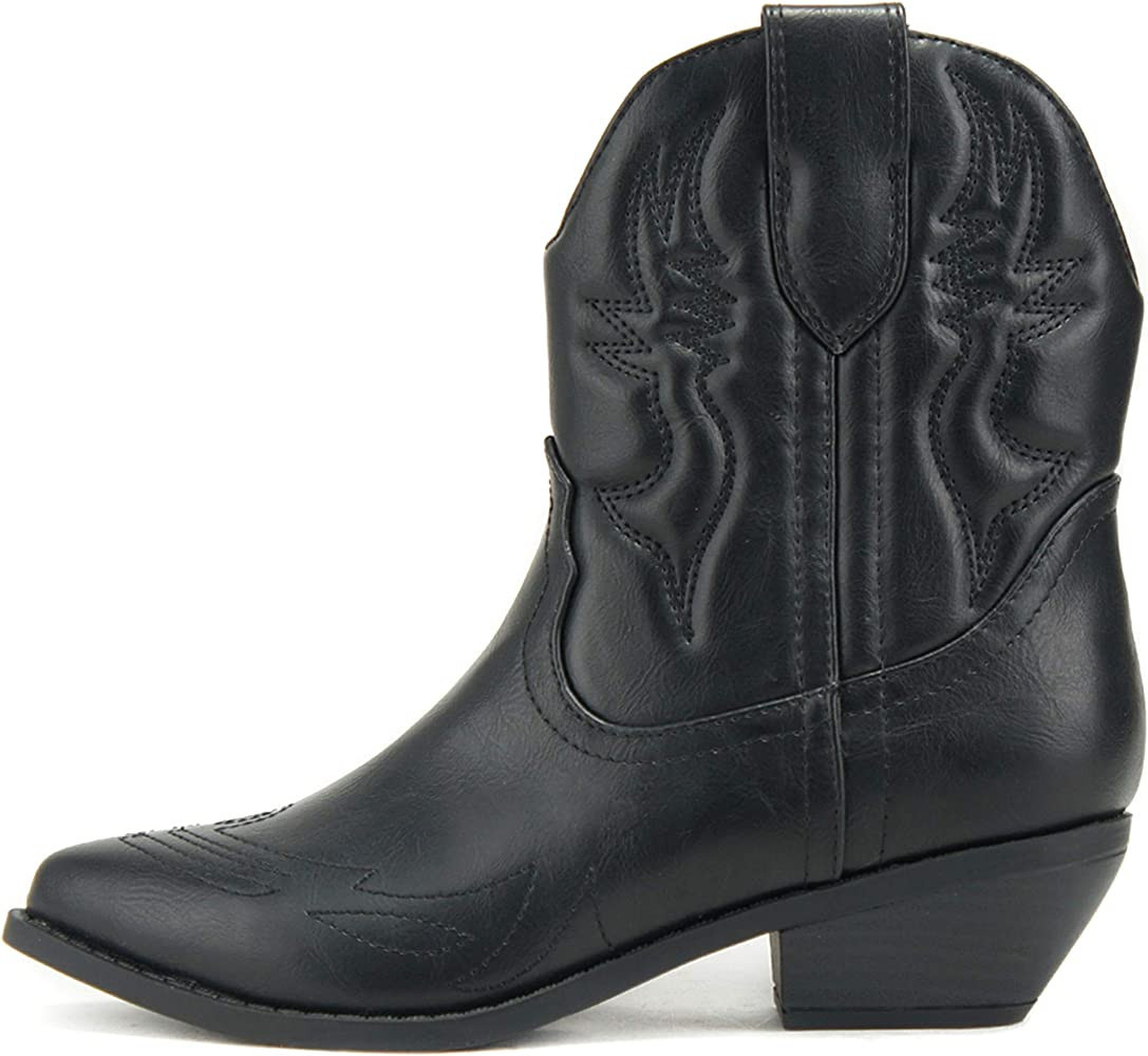 Soda RIGGING ~ Women Western Stitched Pointe Toe Low Heel Ankle Mid Shaft Boots | Amazon (US)