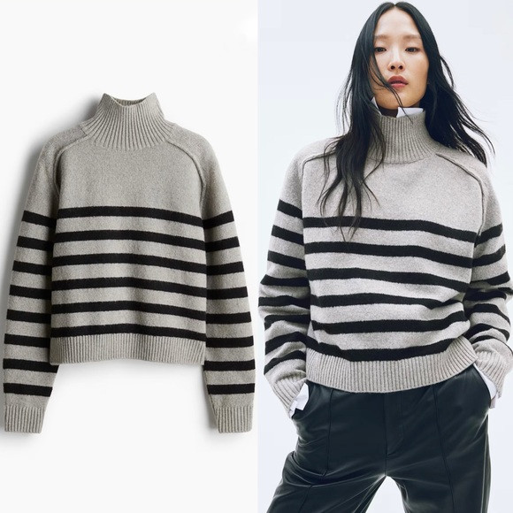 Gray/Black Striped Mock Turtleneck Sweater (S, M) | Poshmark