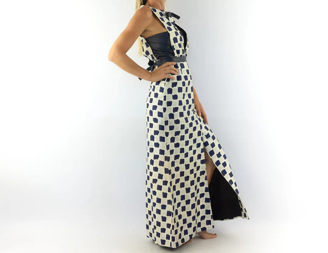 Courrèges Vintage Maxi Dress 1980s | Geometric Print Leather Detail | Haute Couture | Retro | Fr... | Etsy (US)