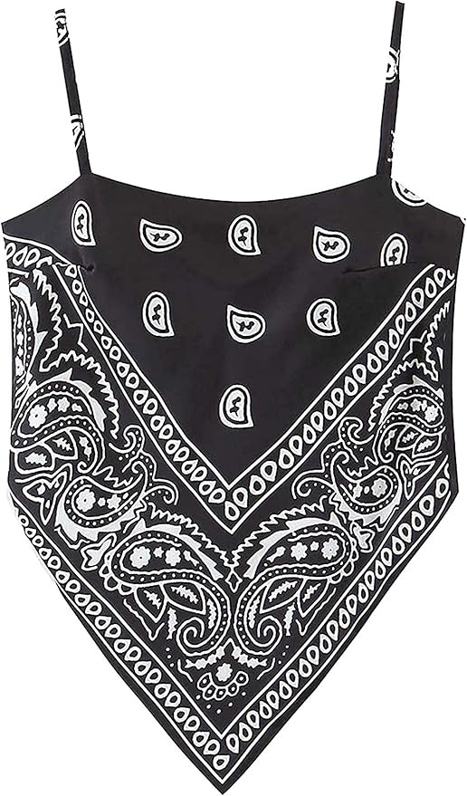 Women's Paisley Print Tie Back French Knot Hanky Hem Spaghetti Straps Handkerchief Cami Bandana T... | Amazon (US)
