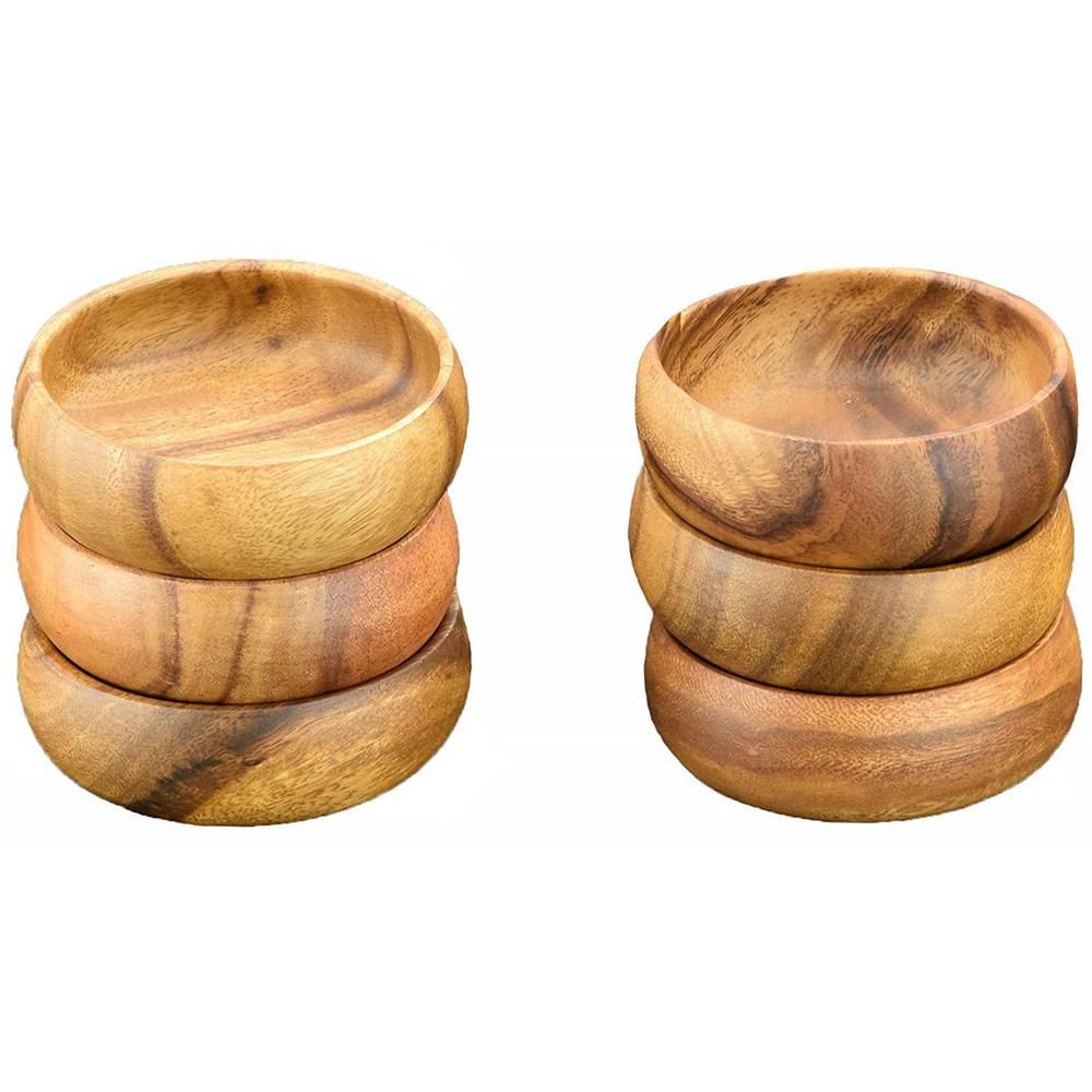 Natural 6 in. Wooden Salad and Pasta Bowl (Set of 6) | The Home Depot