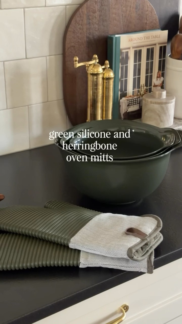 Here are few new finds and some all time favorites in our kitchen - such easy and affordable upgrades to elevate your space! I’m especially excited about the new version of my viral drying mat that resembles soap stone - it’s larger and folds up for storage 👏🏻 and don’t get me started on the prettiest green mixing bowls and oven mitts - they match my pantry cabinets and are perfect for fall!

#LTKHome