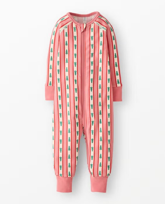 Baby Holiday HannaSoft™ Stretch Sleeper Pajamas in Tree Ribbons On Pink - Girls' Size NB by Hanna Andersson | Hanna Andersson