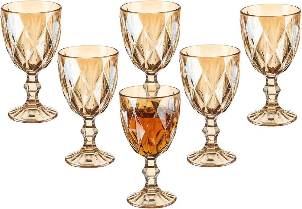 Vintage Wine Glasses Set of 6, 10 Ounce Colored Glass Water Goblets, Unique Embossed Pattern High... | Amazon (CA)
