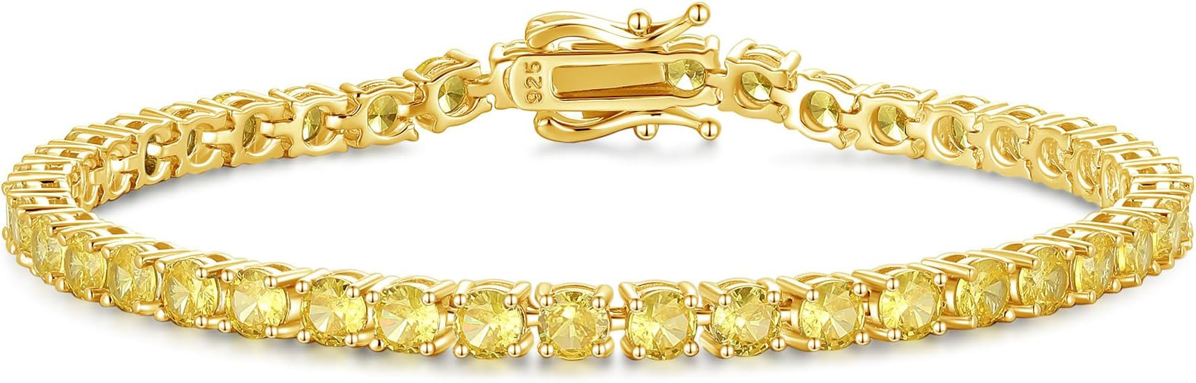 FANCIME Birthstone Bracelet 14K Gold Plated Tennis Bracelets Sterling Silver with Gold Plated Fin... | Amazon (US)