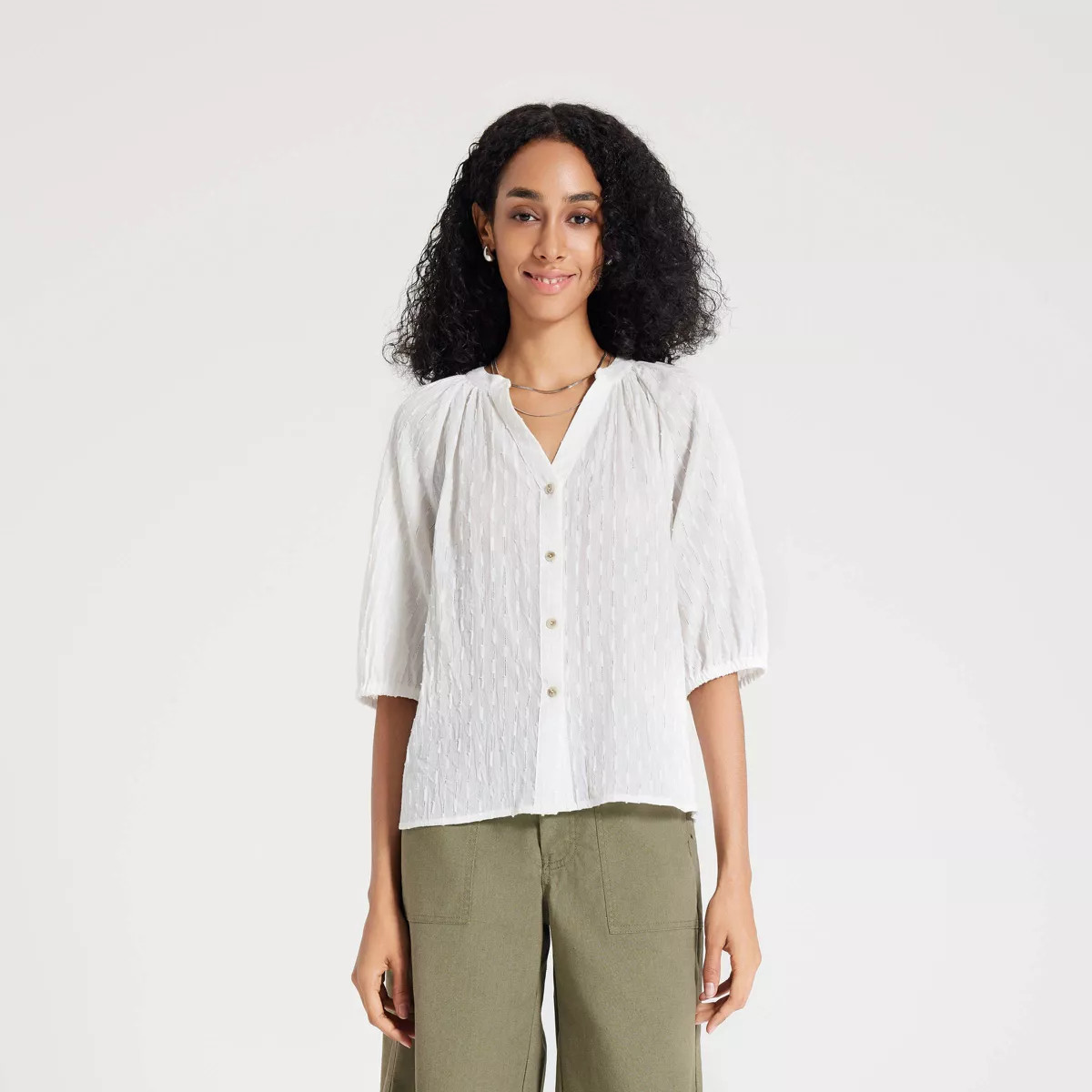 Women's Elbow Sleeve Button-Down Blouse - Universal Thread™ | Target