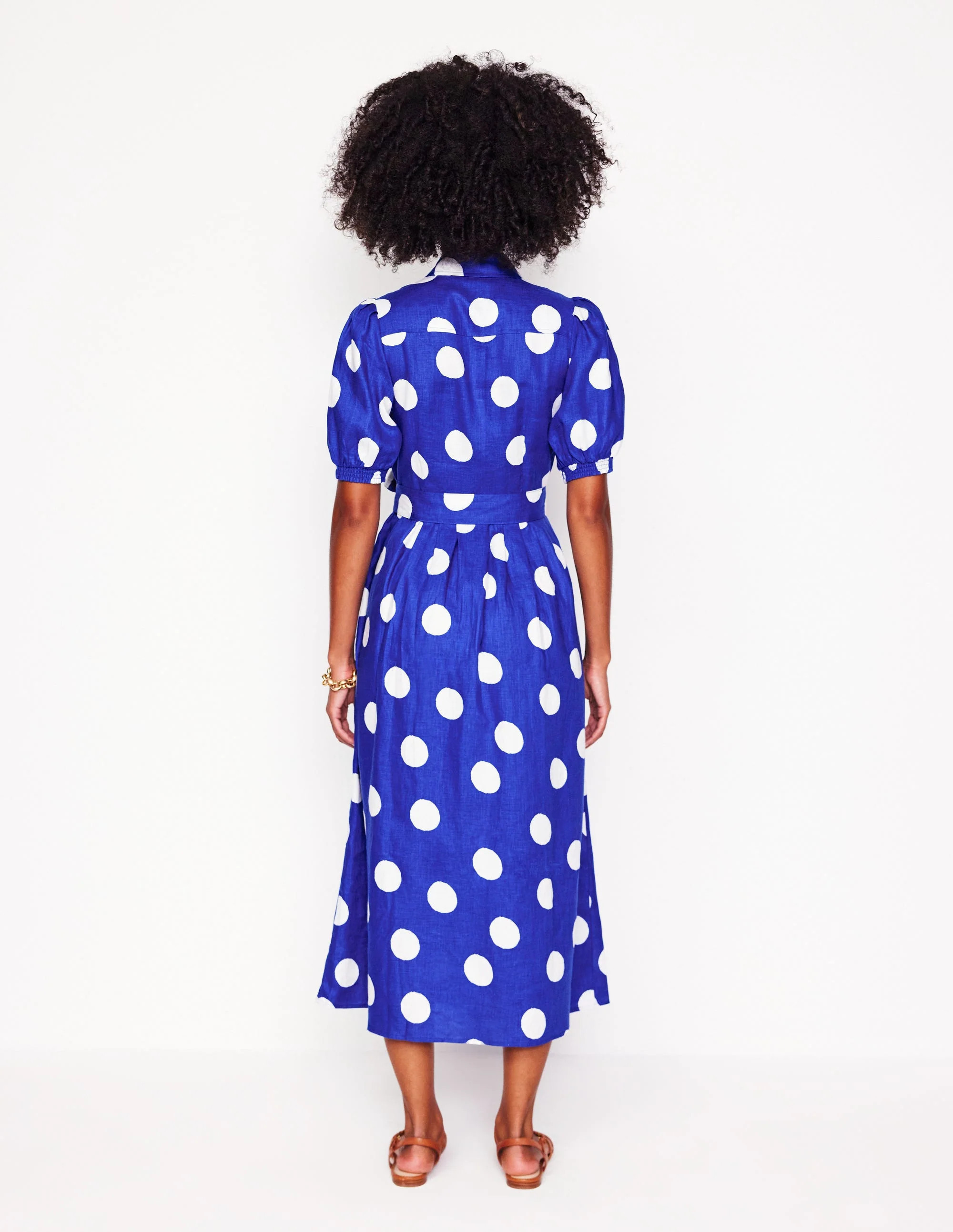 Alexa Linen Maxi Shirt Dress-Bright Blue, Abstract Dot | Boden (US)
