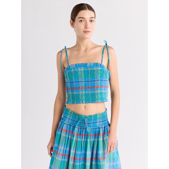 Free Assembly Women's Smocked Cropped Cotton Cami Top, Sizes XS-XXL | Walmart (US)