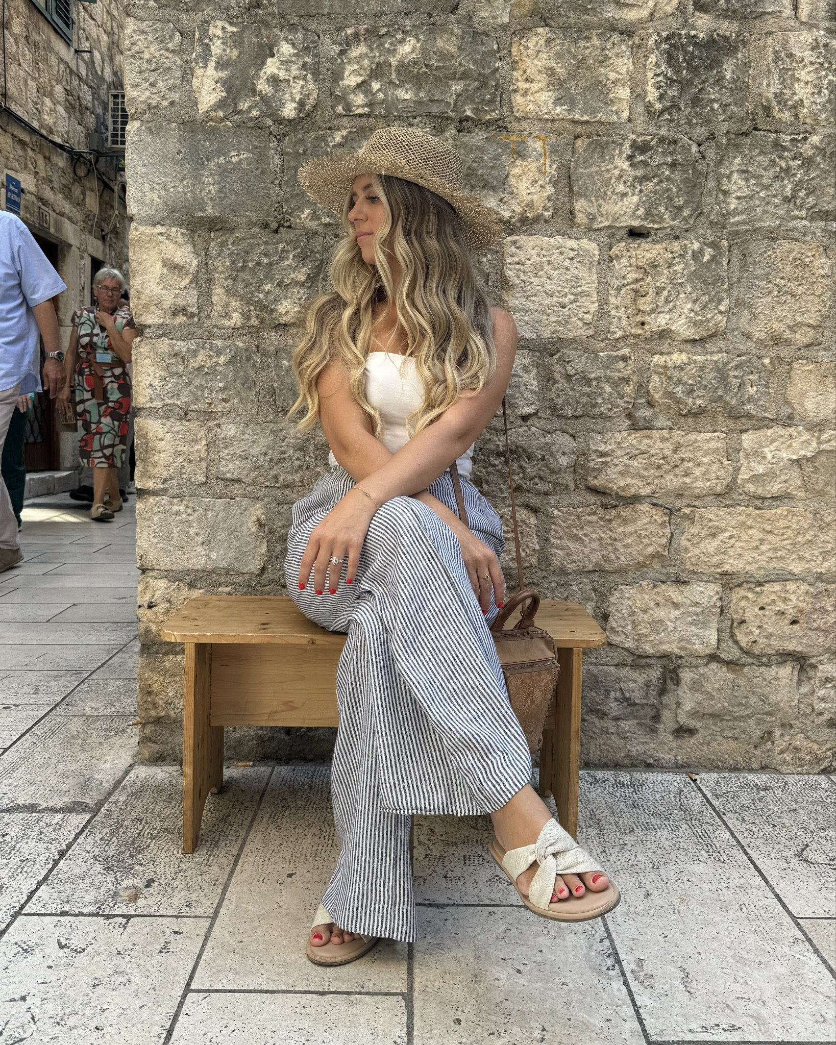 LOVE with these stripped linen pants they are so comfortable 🤍  wearing medium top and bottoms 

#everyday #elevatedeveryday #europeansummer #simpleoutfits #easyoutfits #linenoutfits 

#LTKStyleTip #LTKFindsUnder50 #LTKU