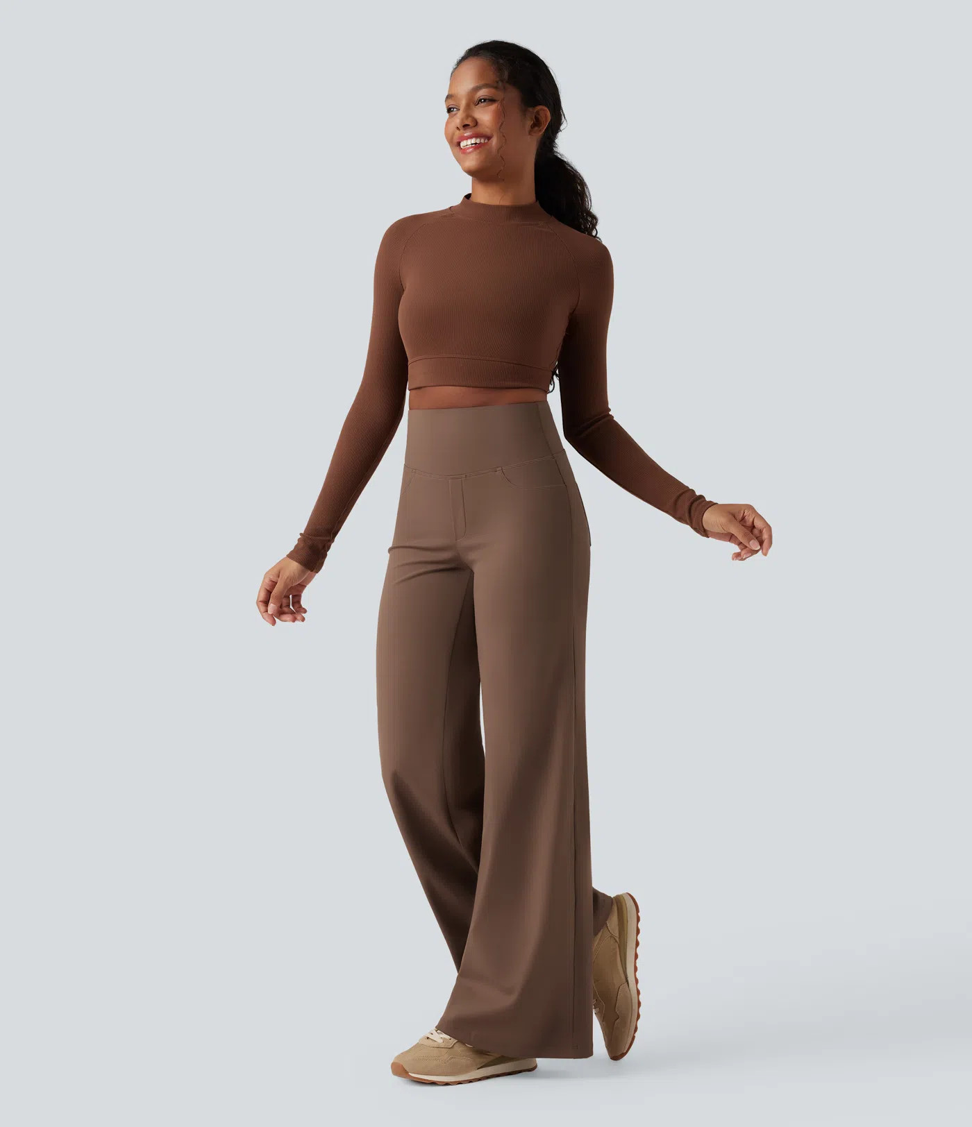 DayStretch High Waisted Tummy Control Wide Leg Baggy Yoga Pants with Pockets | HALARA