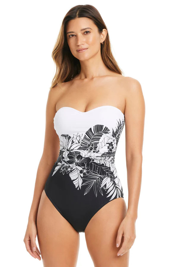 Double Duty Shirred Bandeau Premium One Piece Swimsuit | Bleu Rod Beattie