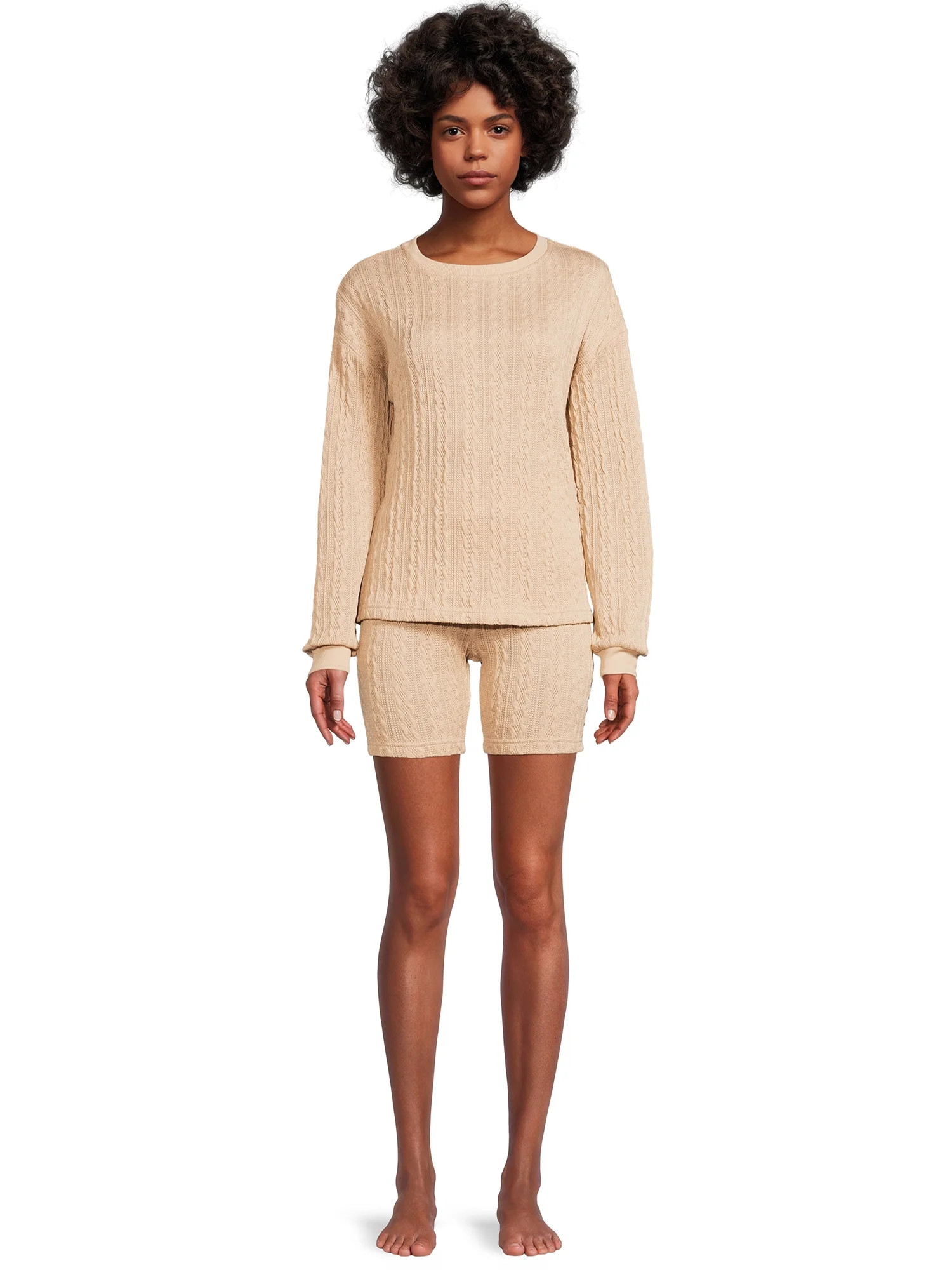 Lissome Women's Cable Knit Lounge Set with Biker Shorts, 2-Piece | Walmart (US)