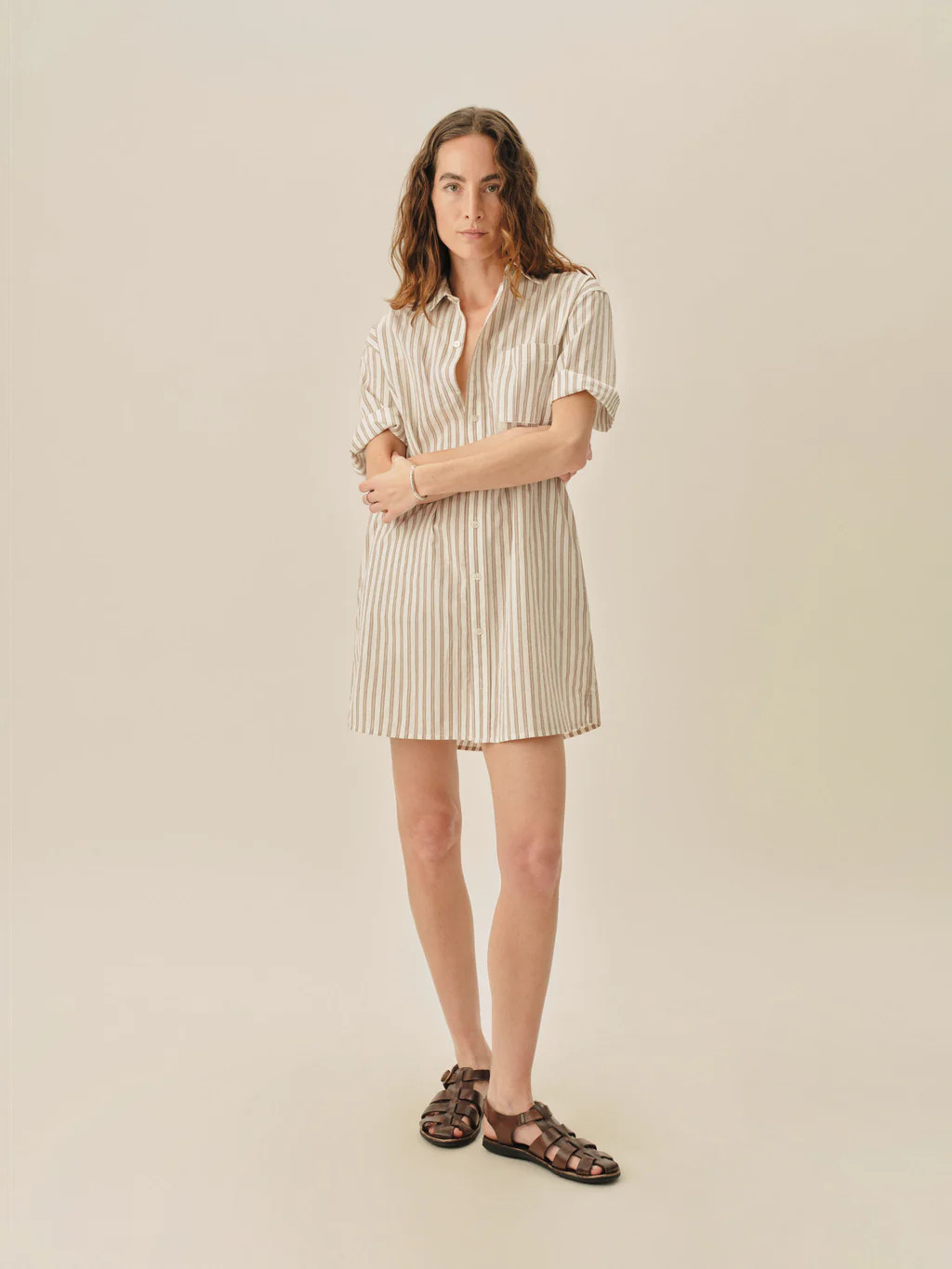 Natural / Brown Reef Stripe Mainstay Cotton Ss Shirt Dress - Buck Mason- Modern American Classics | Buck Mason