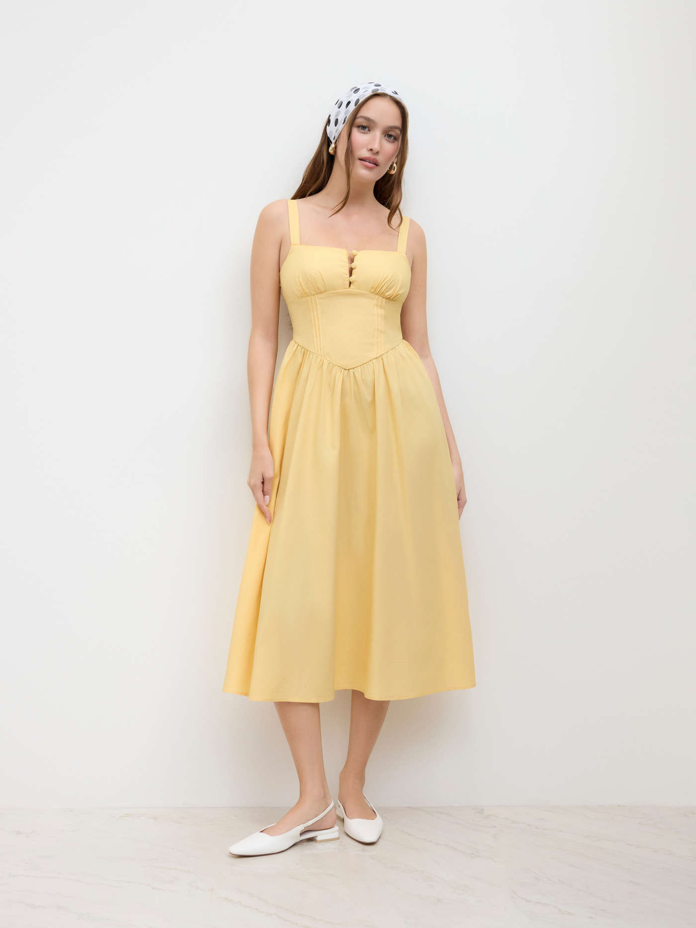 Cotton-blend Square Neck Lace Up Ruffle Maxi Dress... | Cider