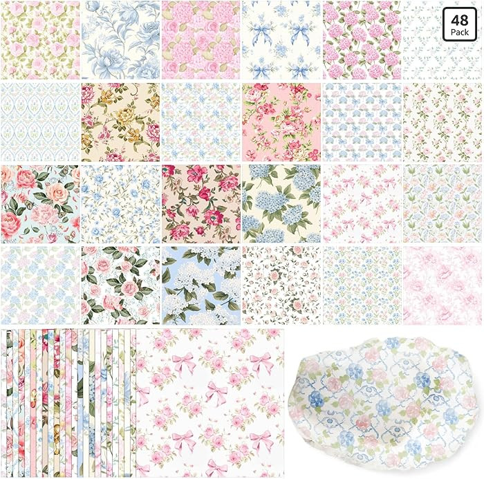 Tenceur 48 Pack 24 Style Assorted Floral Decoupage Napkins Decorative Toile Tissue Paper Pretty F... | Amazon (US)