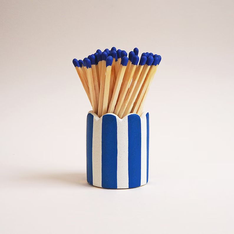 Scalloped Stripy Matchstick Pot - Etsy | Etsy (US)