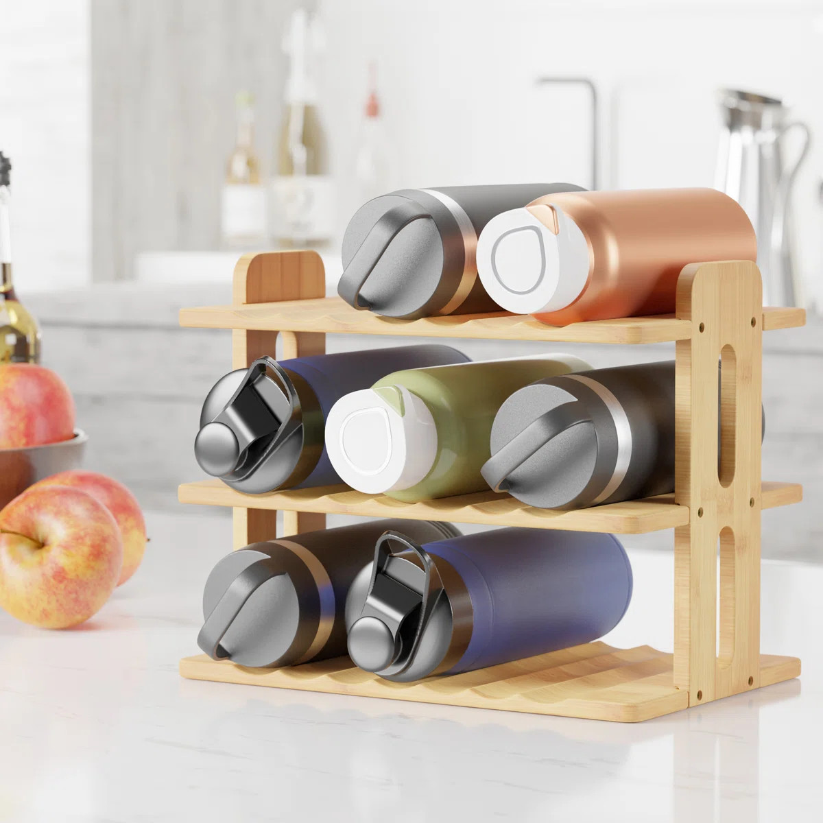 Bamboo 3-Tier Water Bottle Organizer with Labels, Kitchen Pantry Storage Rack for Cup, Wine & Bot... | Wayfair North America