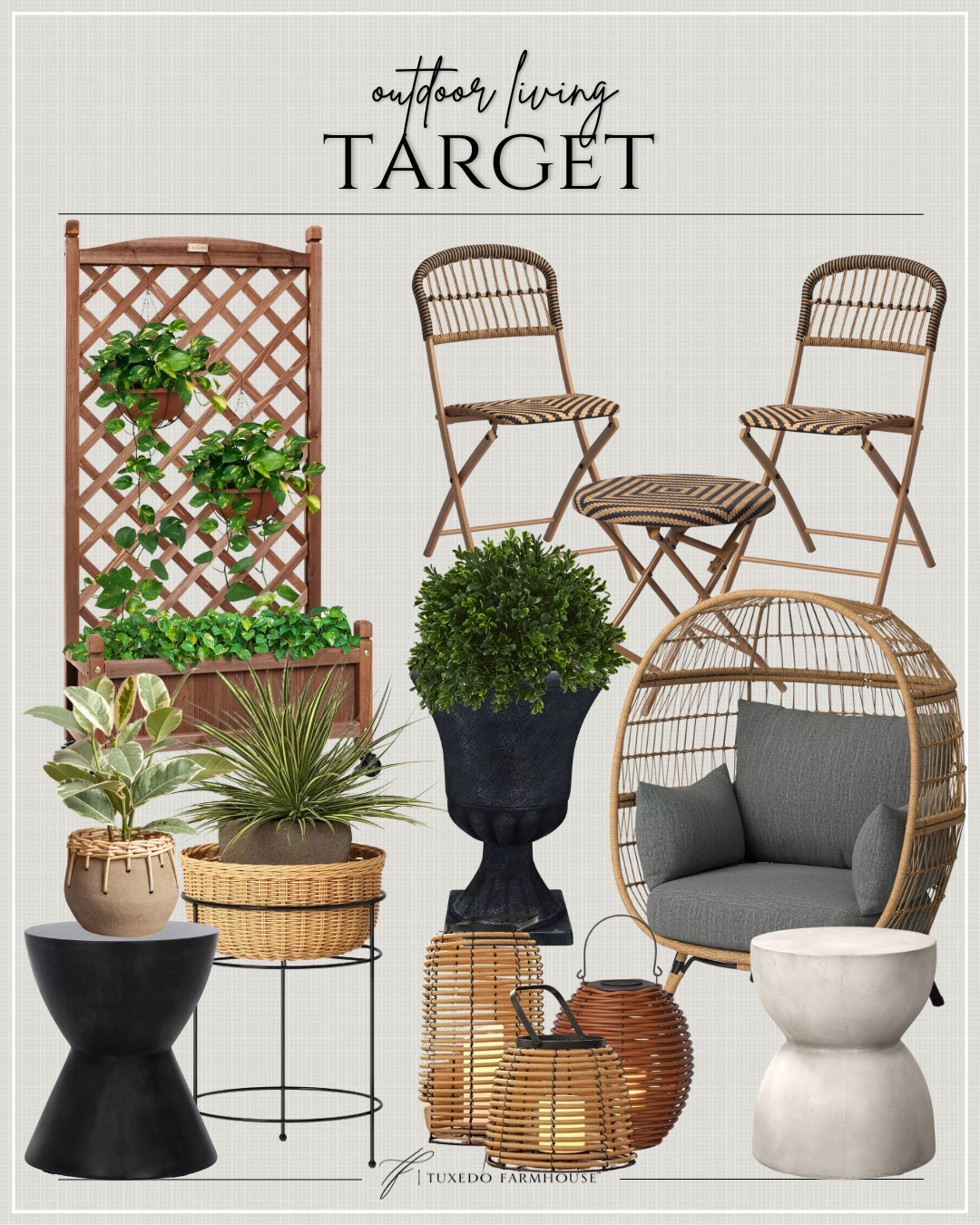 Target - Outdoor Living

Finishing touches to round out your outdoor space!

Seasonal, home decor, Spring, outdoor, porch, patio, tables, chairs, planters, end tables, trellis 

 #LTKSeasonal #LTKHome #LTKFindsUnder100