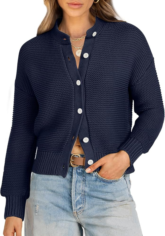 Caracilia Cardigan Sweaters for Women Cropped Open Front Tweed Knit Button Down Dressy Casual Jac... | Amazon (US)