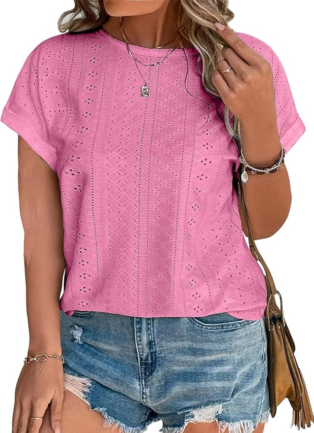 Eytino Women Plus Size Tops Short Sleeve Crewneck Casual Loose Summer Blouse Shirts(1X-5X) | Amazon (US)