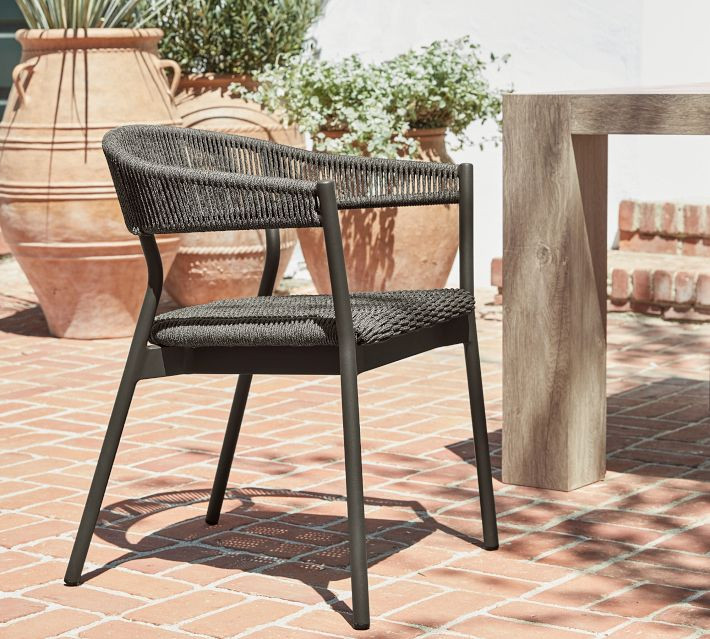 Elmore Metal & Rope Outdoor Dining Armchair, Black | Pottery Barn (US)