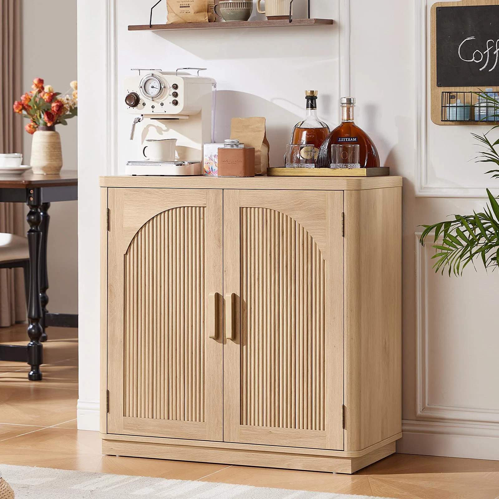 Ebern Designs Fluted Buffet Cabinet with Storage, 31.5" Coffee Bar Cabinet with Arch Doors & Adju... | Wayfair North America