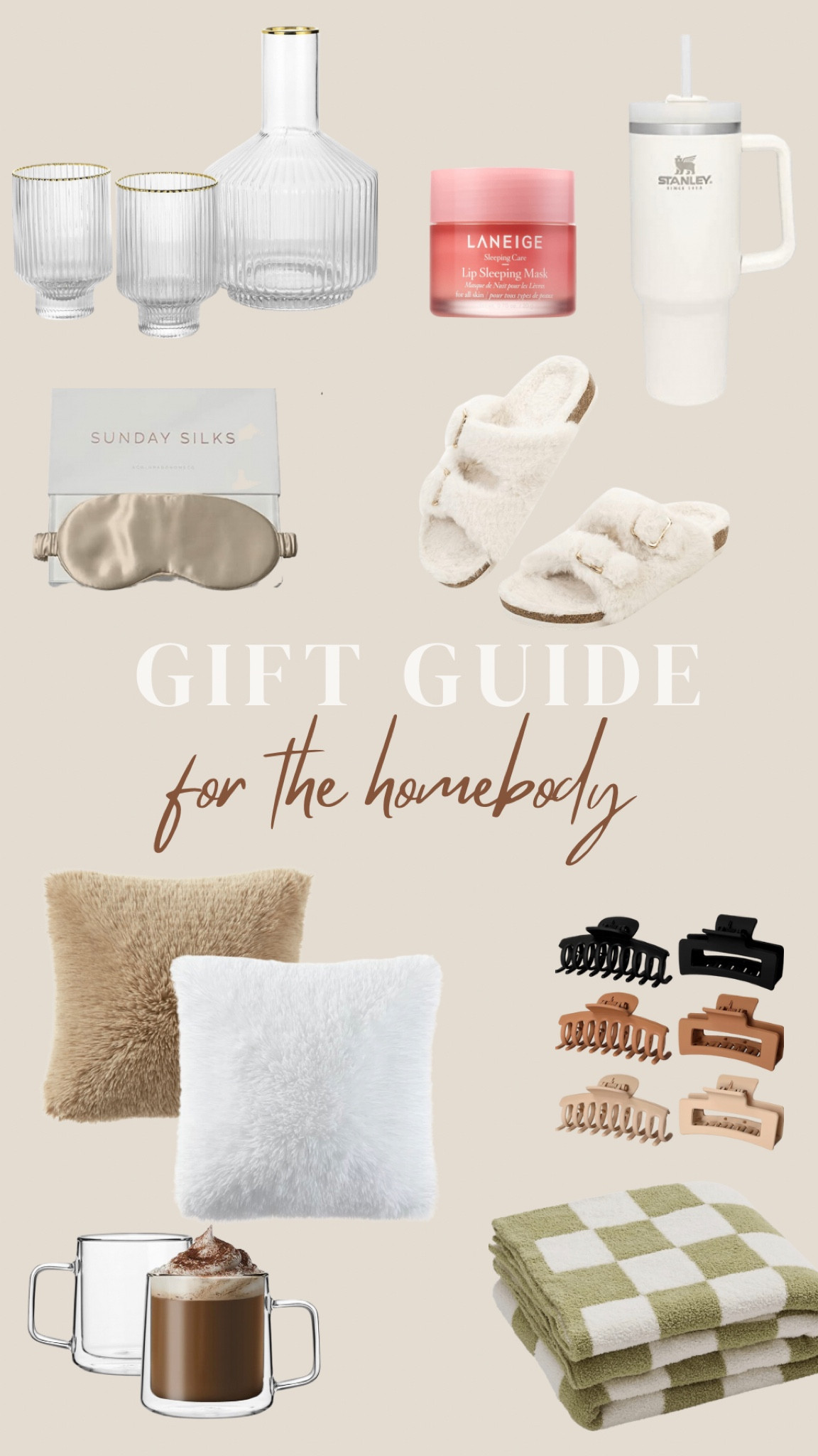 Gift guide for your bestie, coworker, sister, homebody & anybody who loves to stay cozy.

#neutralhairclips #sherpasandals #clearmugs #stanleytumbler #homebody #cozygifts #giftsforfriends 


#LTKGiftGuide #LTKHoliday #LTKhome
