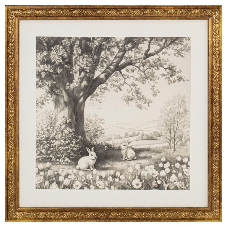 Bunnies in Nature Framed Easter Artwork, Black and White, 12" x 12", by My Texas House | Walmart (US)