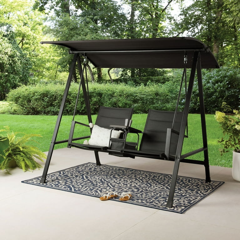 Mainstays Dashwood 2-Seat Steel Canopy Porch Swing, Black | Walmart (US)