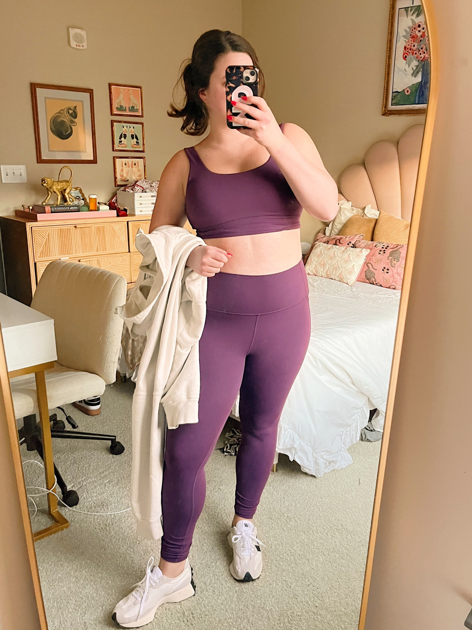 Purple lululemon vibe work out set from amazon, trendy new balances 