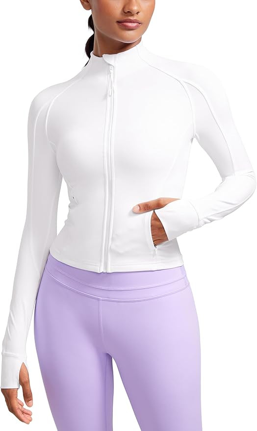 CRZ YOGA Butterluxe Waist Length Jackets for Women - Full Zip Athletic Track Tops with Thumb Hole... | Amazon (US)