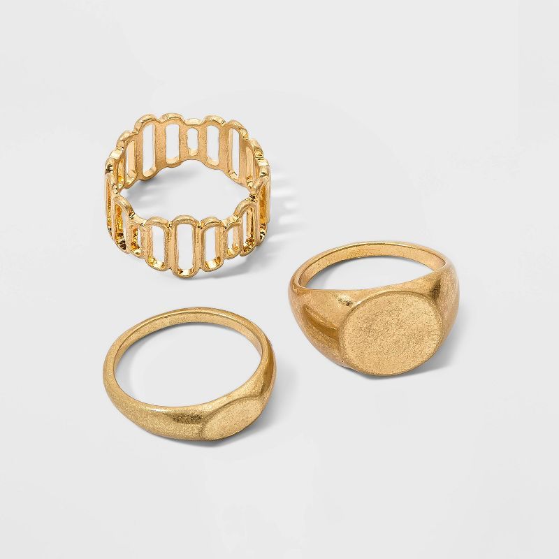 Cut Out and Signet Ring Set 3pc - Universal Thread™ Worn Gold | Target