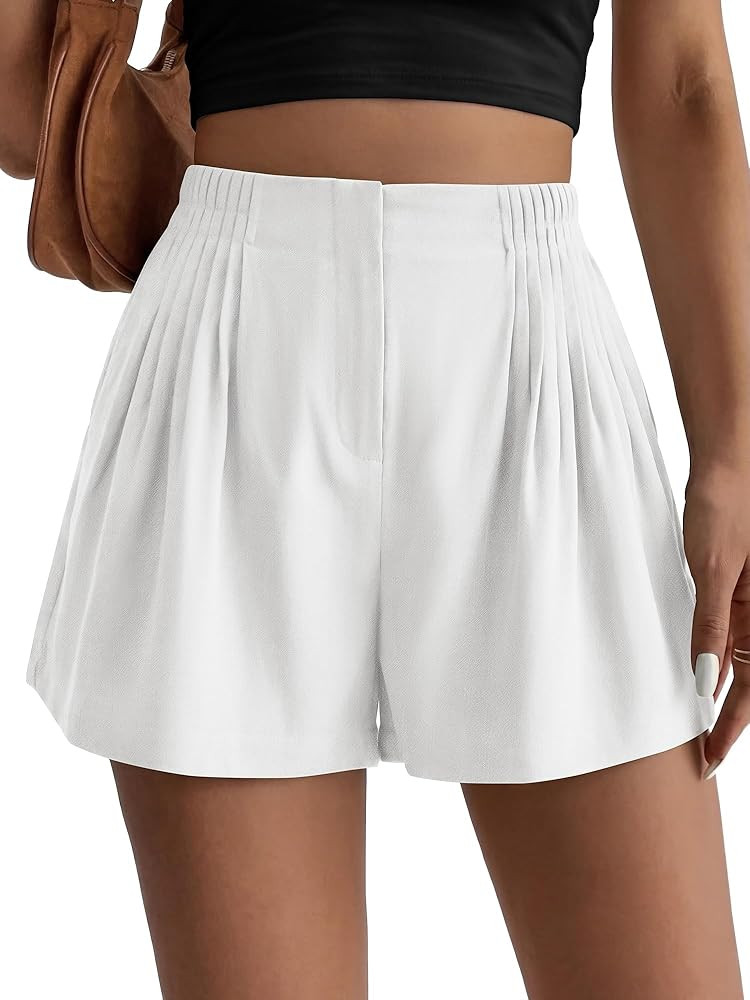 BTFBM Womens Shorts Casual 2026 Spring Summer Elastic High Waisted Pleated Cotton Shorts Beach Va... | Amazon (US)