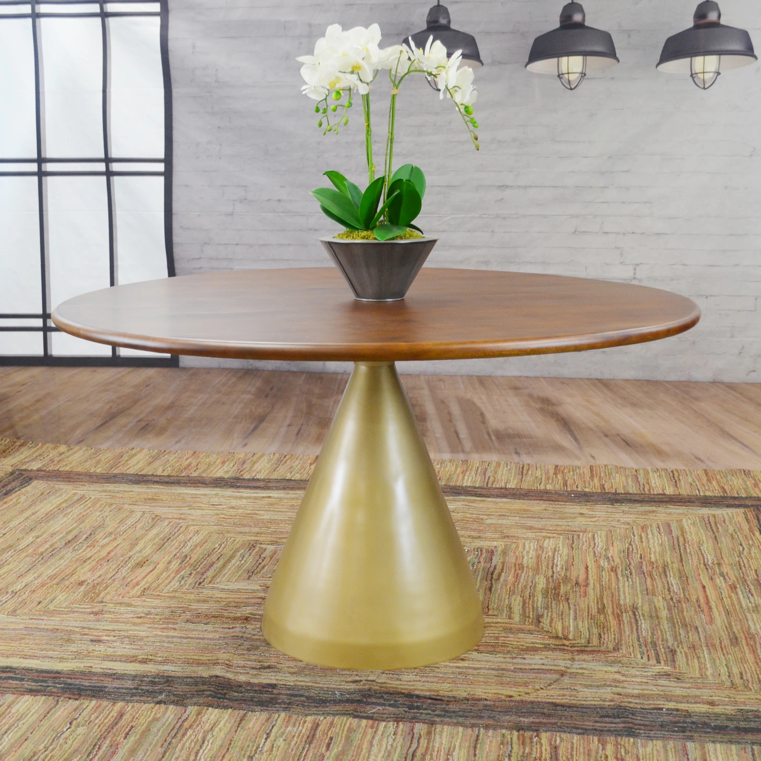 Hildegardt Round Solid Wood Top Metal Base Dining Table | Wayfair North America