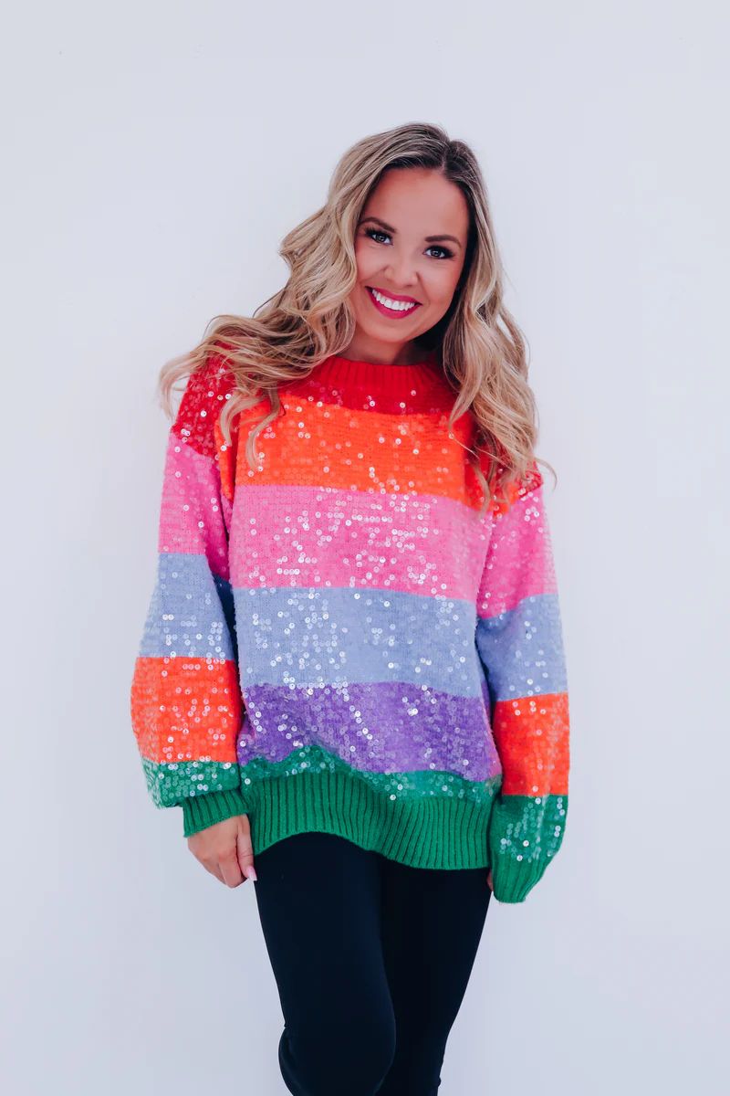 Shining Bright Sequin Striped Crew Neck Sweater | Whiskey Darling Boutique