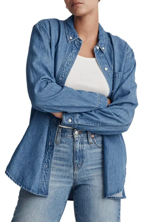 Madewell Oversize Denim Button-Down Shirt in Cranover Wash at Nordstrom, Size Xx-Small | Nordstrom
