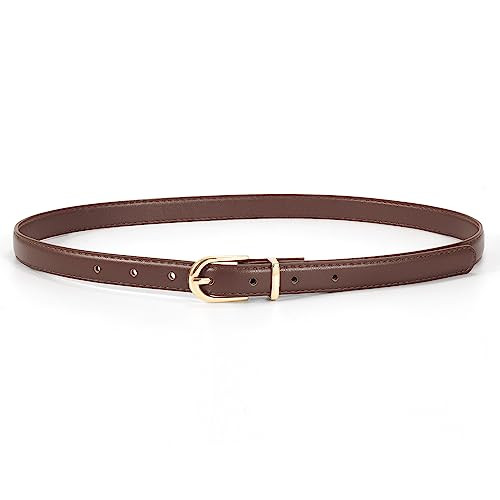 JASGOOD Womens Thin Leather Belt Skinny Faux Leather Belt for Jeans Dress with Gold Alloy Buckle | Amazon (US)