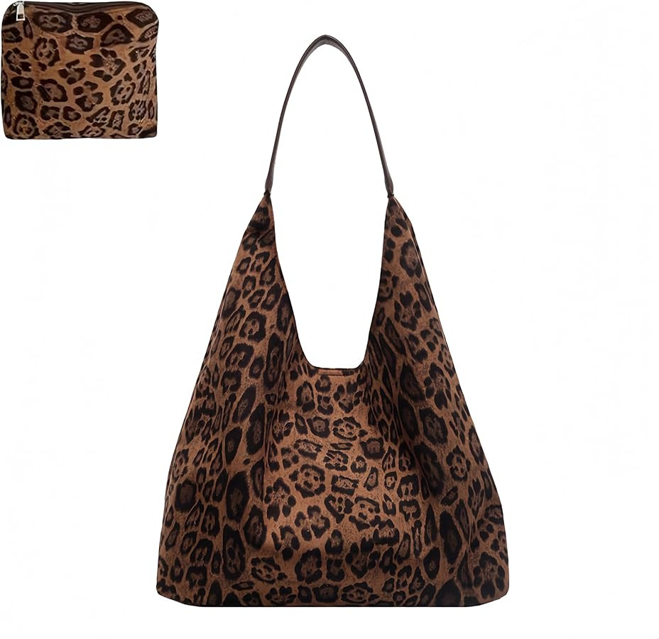 Leopard Print Tote Bag with Leopard Purse | Large Capacity Durable Faux Suede Shoulder Bag for Wo... | Amazon (US)