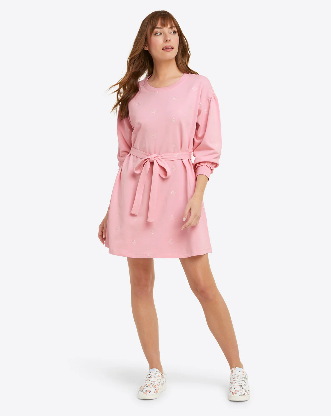 Bobbie Sweatshirt Dress in Pink Embroidered Viola | Draper James (US)