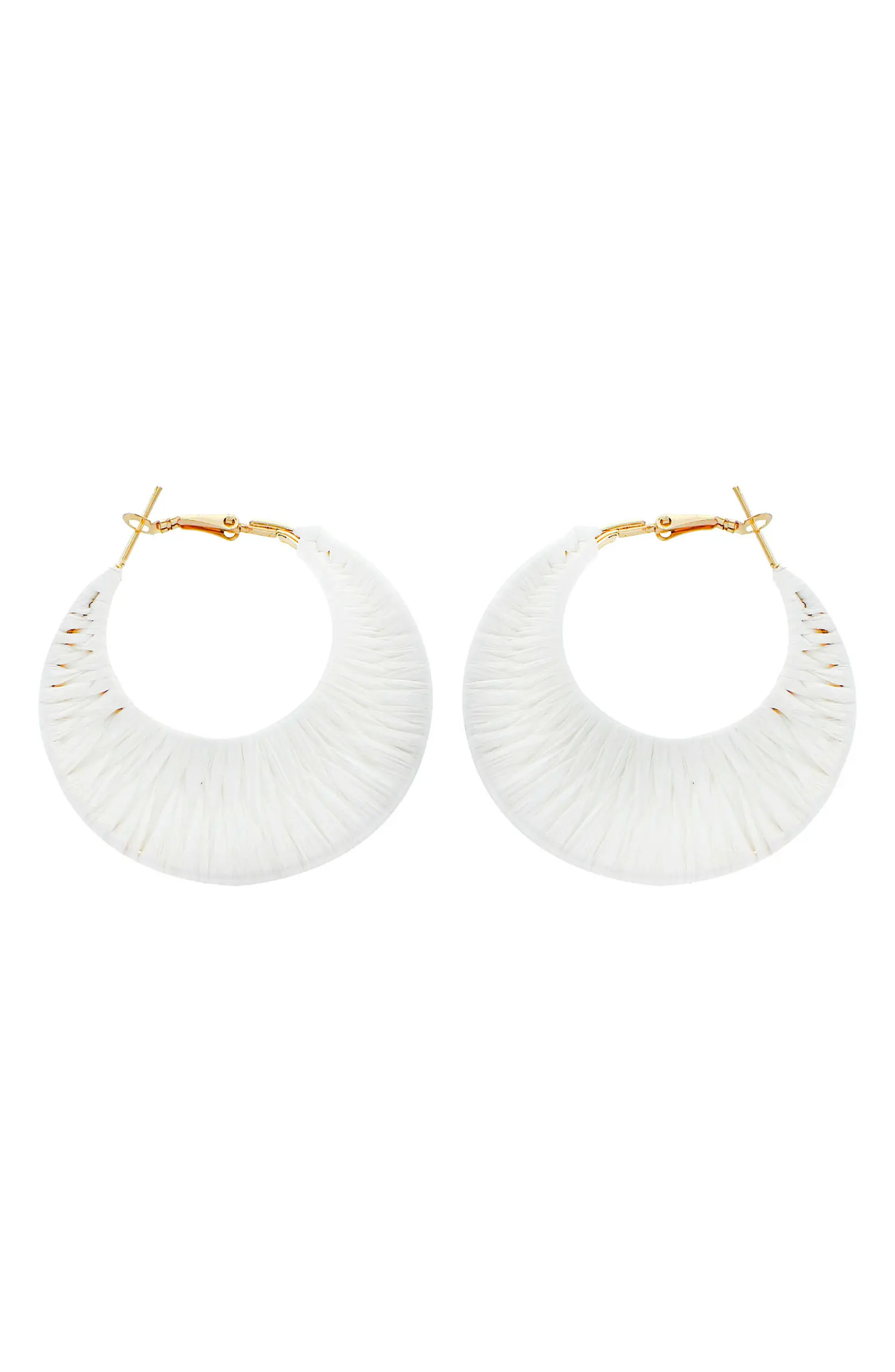 14K Yellow Gold Plated White Raffia Hoop Earrings | Nordstrom Rack