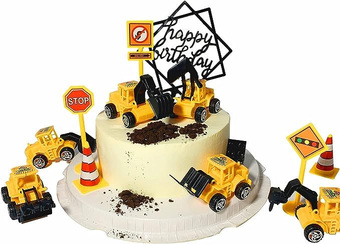 11-Pieces Mini Construction Vehicles Cake Decoration Set Truck Cake Toppers Construction Birthday... | Amazon (US)