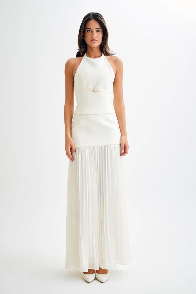 Jillian Pleated Maxi Skirt - Ivory | MESHKI US