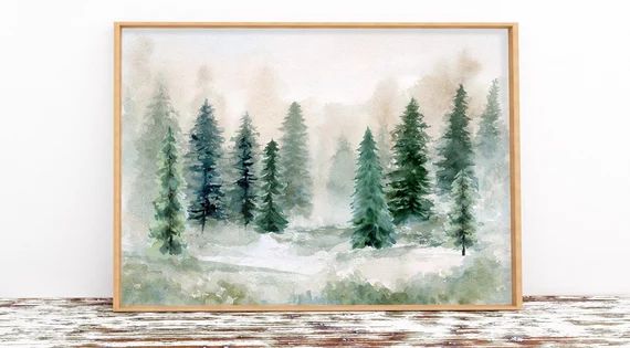 Pine Tree Printable Wall Art instant Download DIY Print Watercolor Painting Winter Landscape Artw... | Etsy (US)