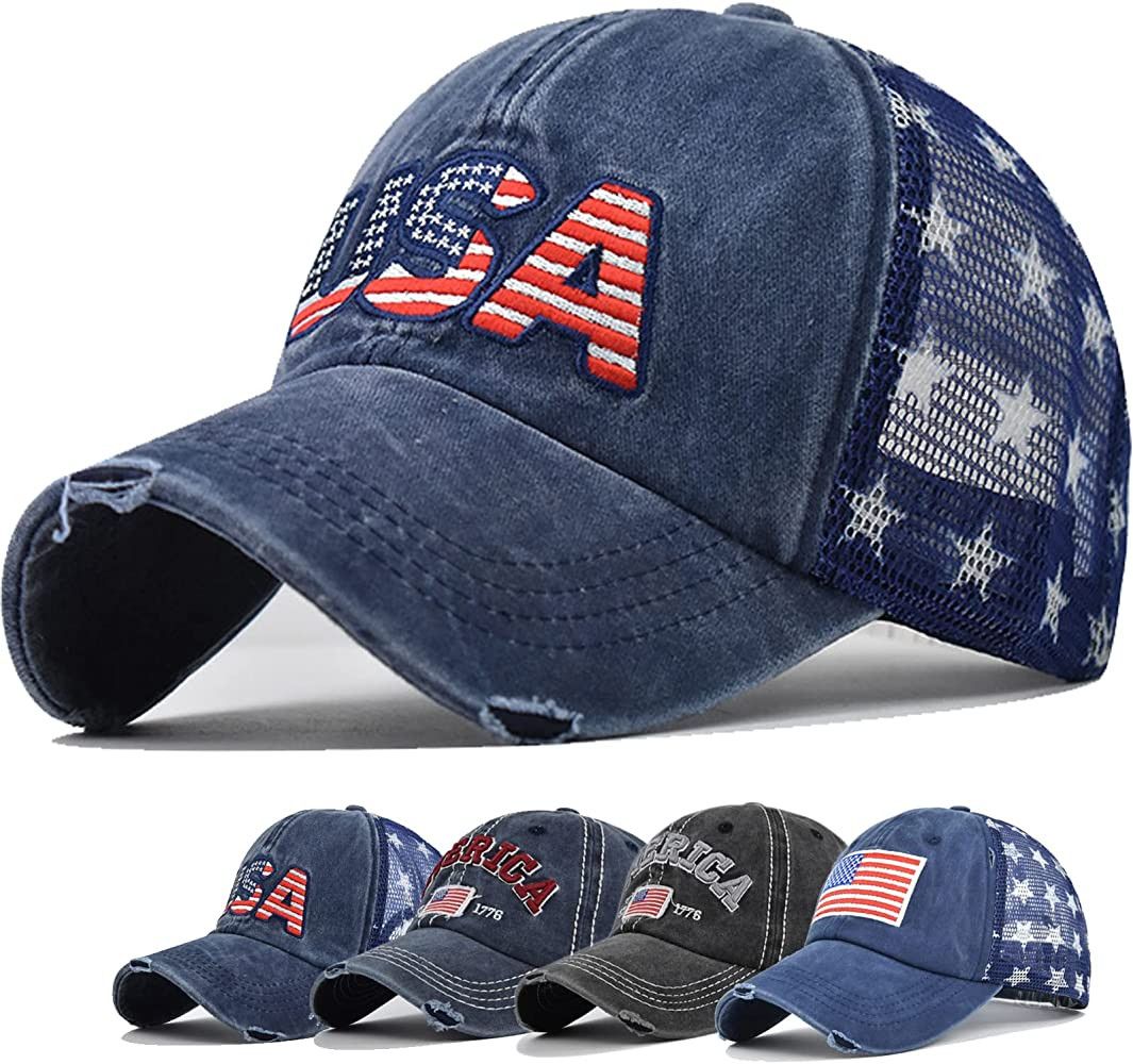 American Flag Hat Unisex Vintage Embroidery Washed Distressed Cotton Baseball Cap Adjustable USA ... | Amazon (US)