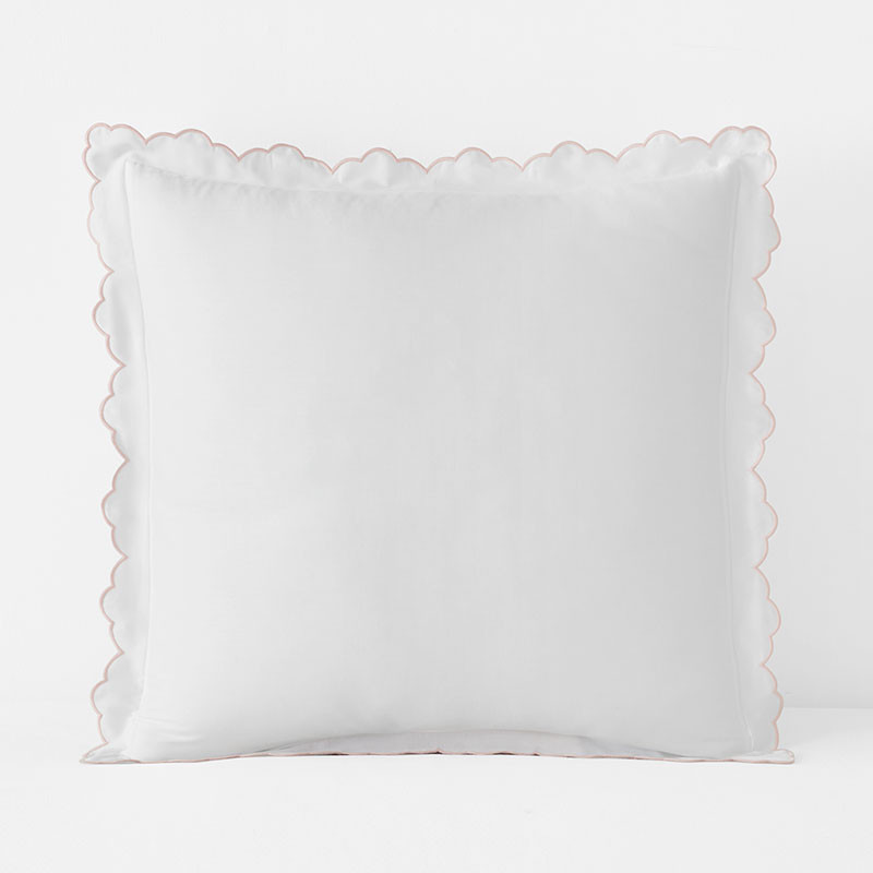 Embroidered Scallop Classic Smooth Sateen Solid Sham - Blush, Euro | The Company Store