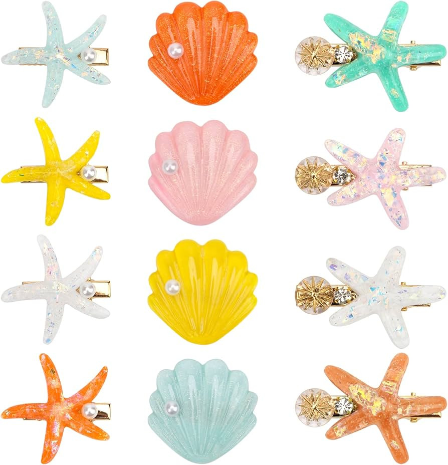 12 Pieces Starfish Hair Clip Set, Catcan Seashell Hair Clips for Hair Sea Shell Hair Accessories ... | Amazon (US)