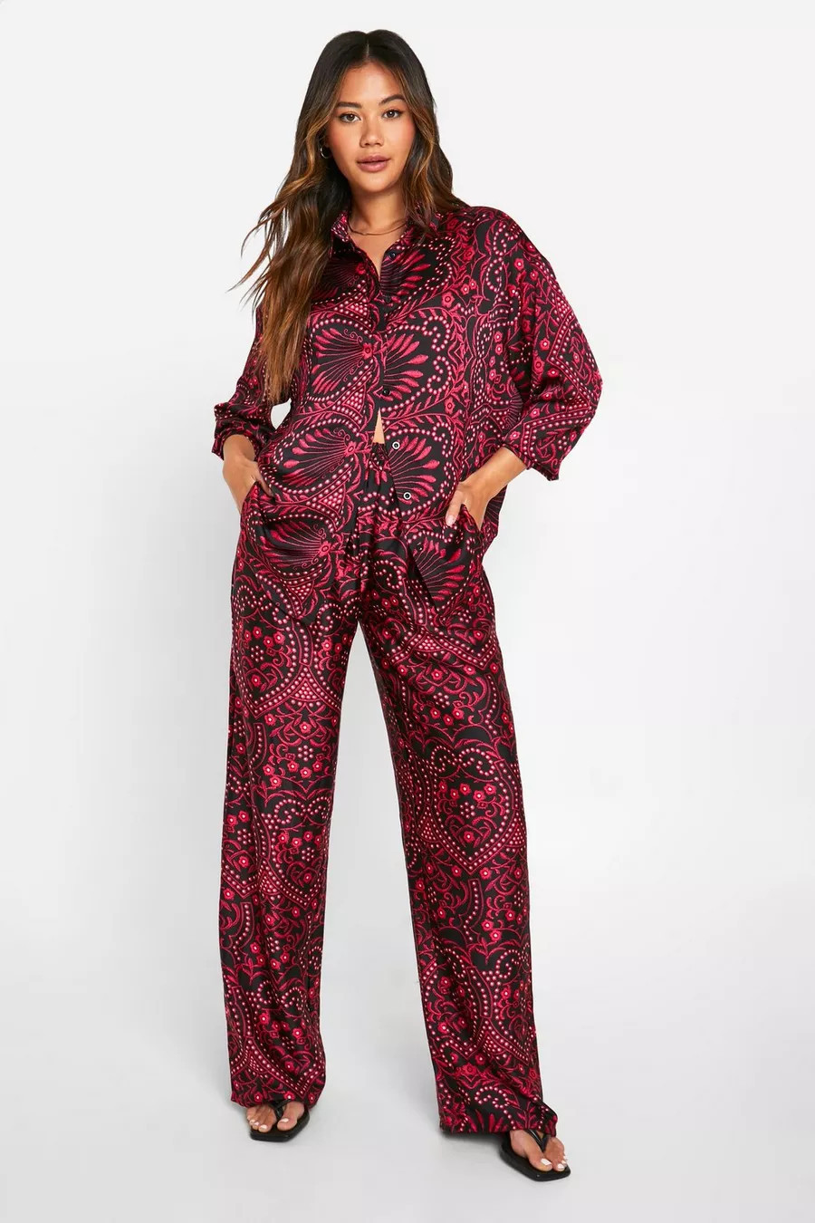 Paisley Satin Wide Leg Trousers | Boohoo.com (NL)